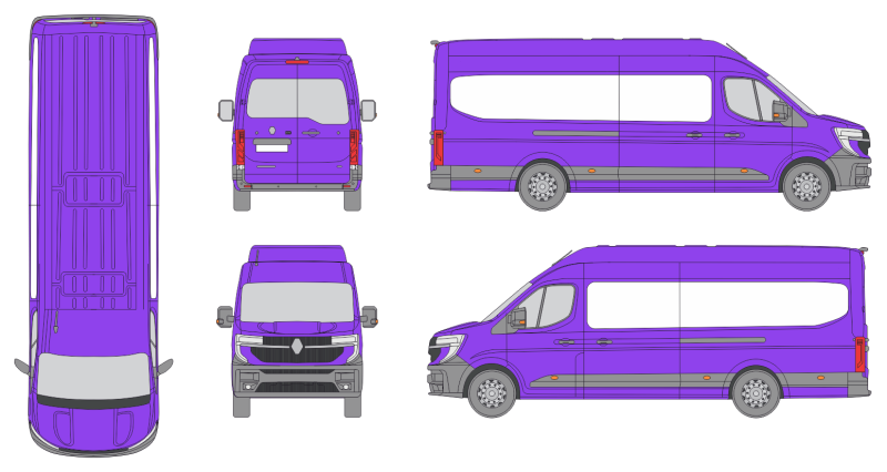 Renault Master 2026 Extra Long High Roof Rear Swing Doors Van Templates