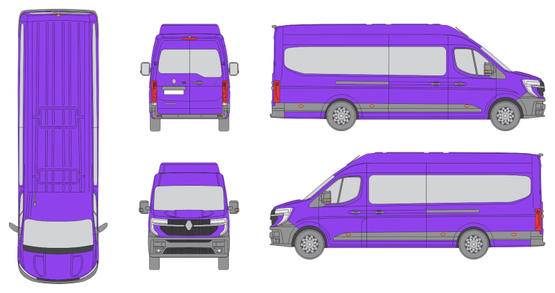 Renault Master 2026 Extra Long High Roof Rear Swing Doors Window Window RL Van Template