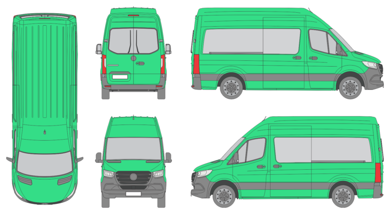 Mercedes Benz Sprinter 2018 Standard Super High Roof Rear Swing Doors Window Van Template