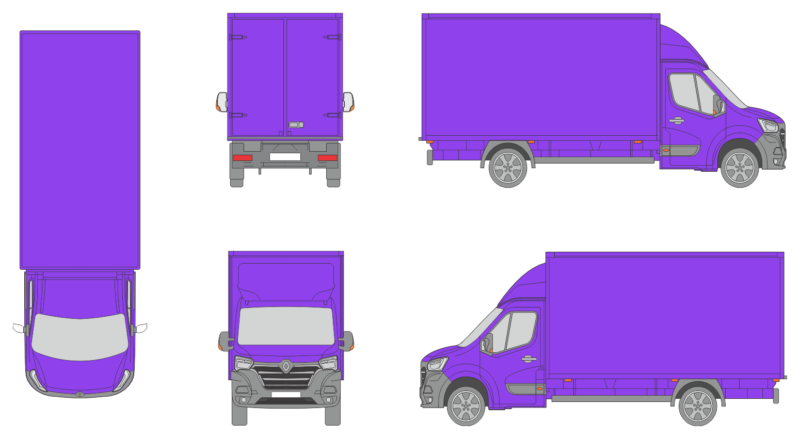 Renault Master 2019 Long Rear Swing Doors Cargo Box Truck Template