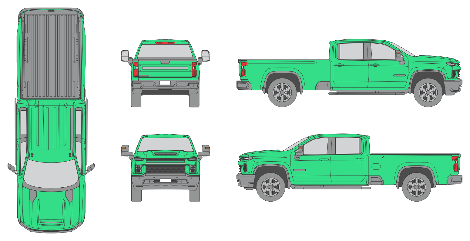 Chevrolet Silverado 3500 2020 Crew Cab Long Bed Truck Template