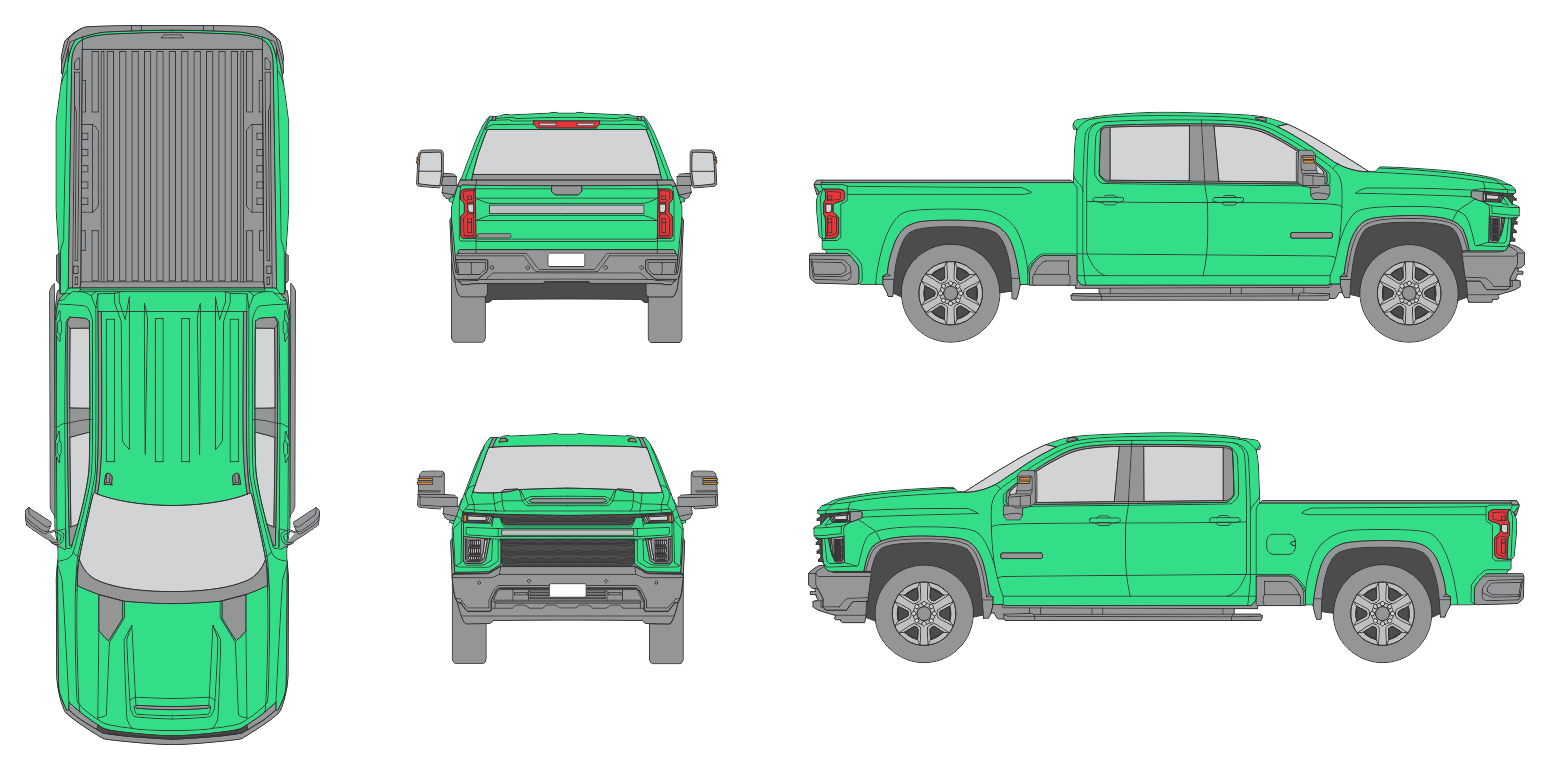 Chevrolet Silverado 3500 2020 Crew Cab Standard Box Truck Template
