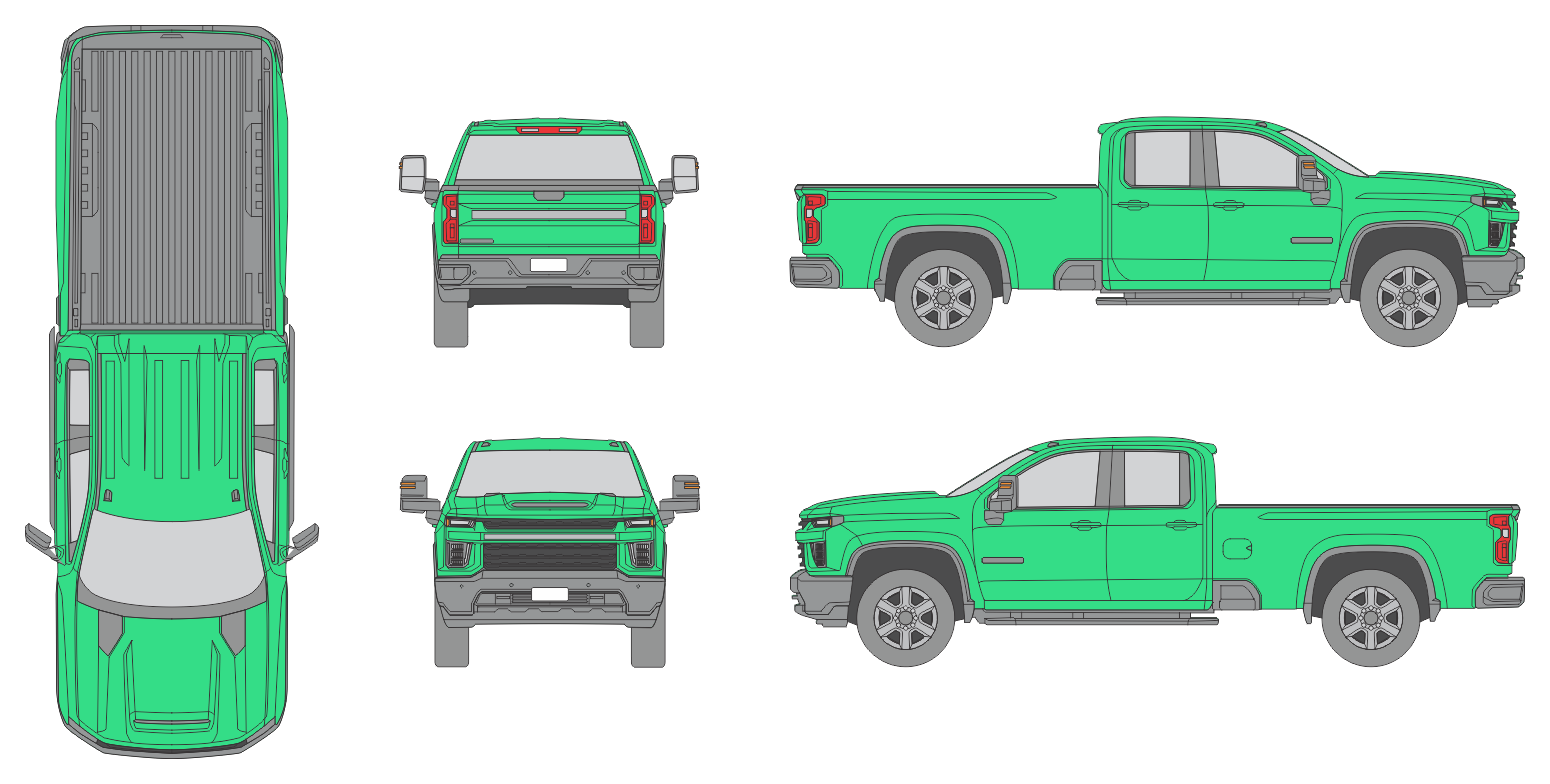 Chevrolet Silverado 3500 2020 Quad Cab Long Bed Truck Template