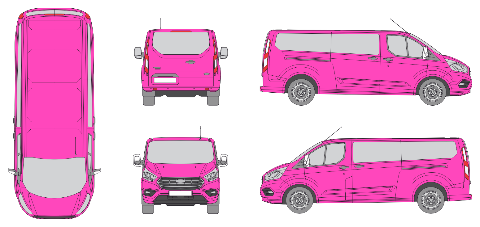 Ford Tourneo Custom 2018 Long Liftgate Window Slide Door R Window RL Van Template