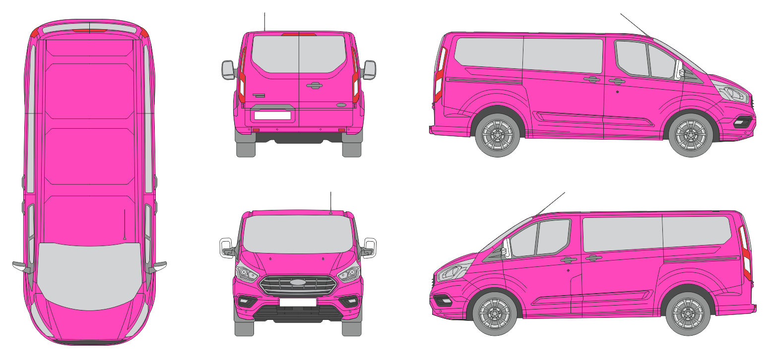 Ford Tourneo Custom 2018 Short Liftgate Window Slide Door R Window RL Van Template Ford Tourneo Custom 2018 Short Liftgate Window Slide Door R Window RL Van Template