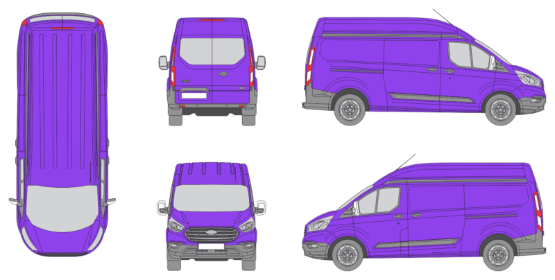 Ford Transit Custom 2018 Long High Rear Swing Doors Window Van Template