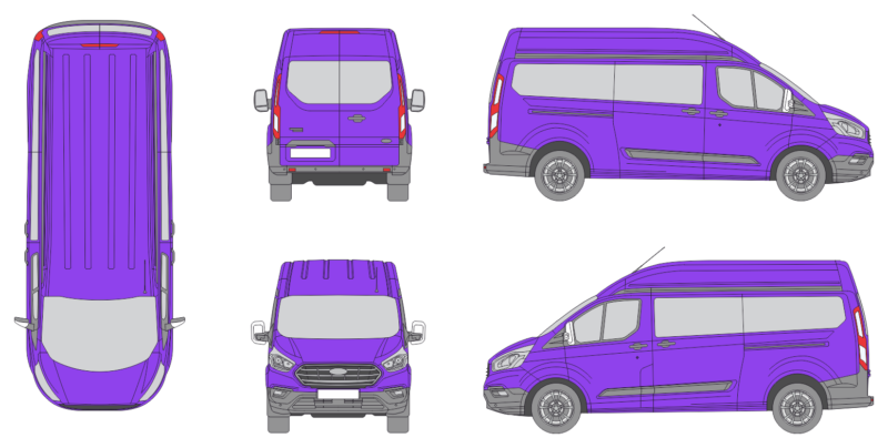 Ford Transit Custom 2018 Long High Rear Swing Doors Window Window RL Van Template