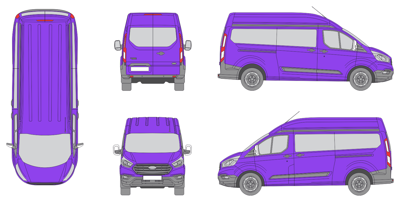 Ford Transit Custom 2018 Long High Rear Swing Doors Window Window RL Van Template Ford Transit Custom 2018 Long High Rear Swing Doors Window Window RL Van Template