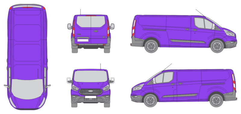 Ford Transit Custom 2018 Long Rear Swing Doors Window Van Template