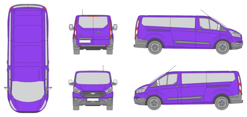 Ford Transit Custom 2018 Long Rear Swing Doors Window Window RL Van Template